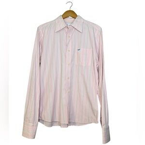 Vintage Hollister Men’s L Pink Striped Button Down Shirt Long Sleeve Cotton